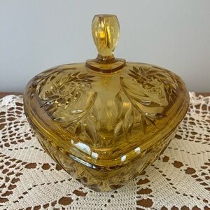 Vintage  amber triangle covered candy dish